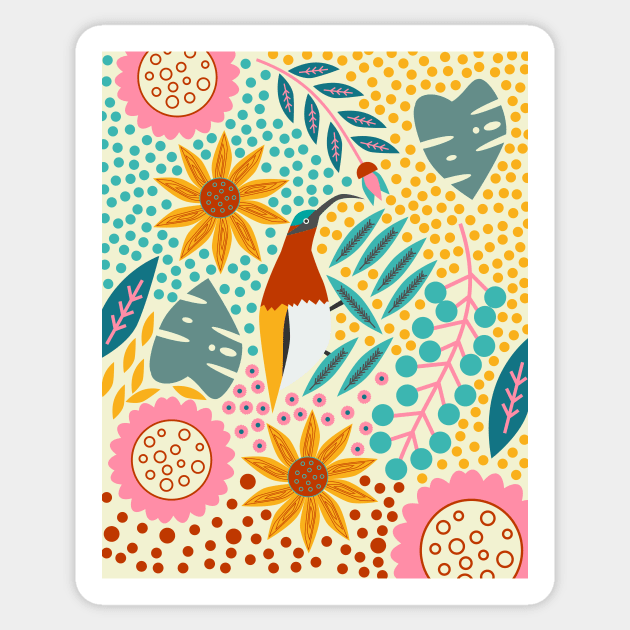 Floral paradise with a cute sunbird Sticker by cocodes